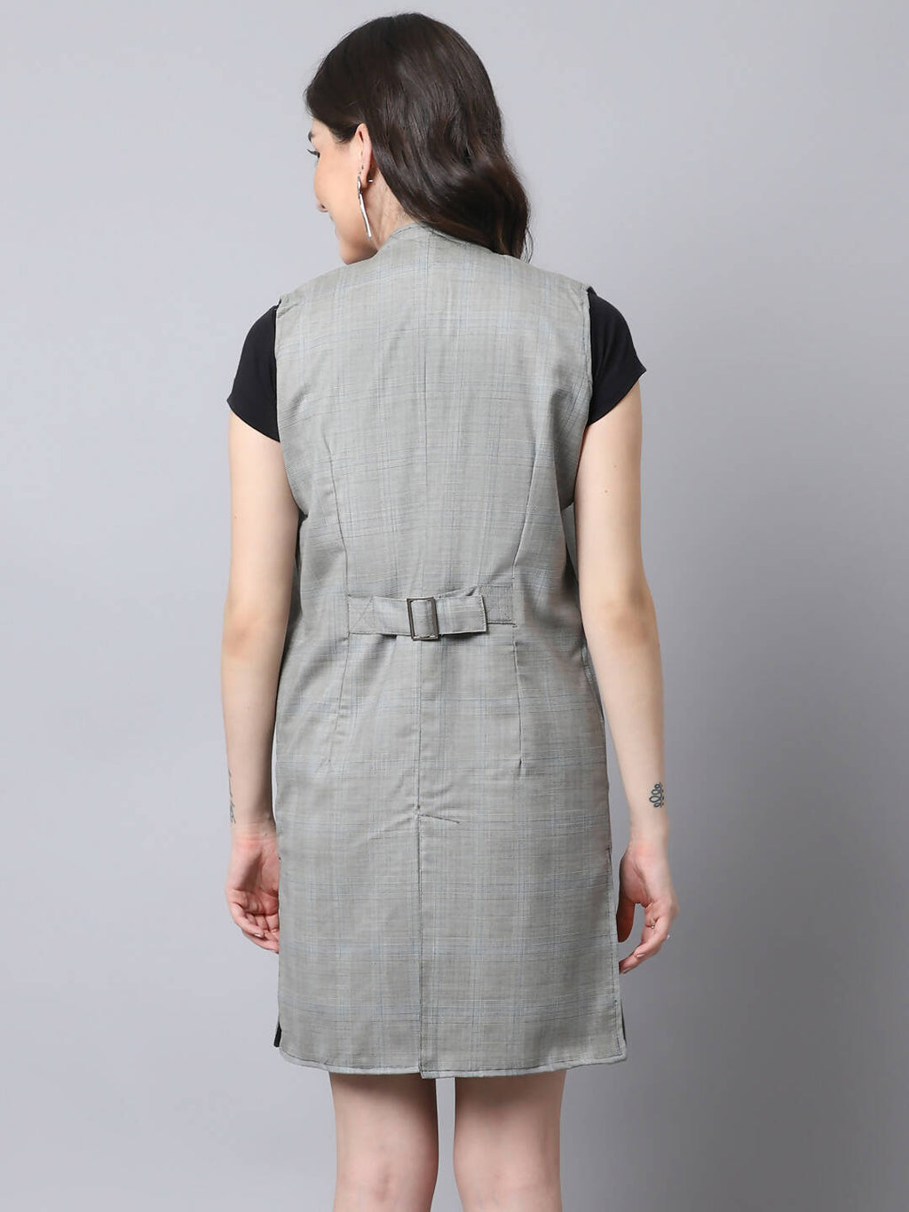 Even Apparels Grey Polywool Open Front Checked Women's Long Coat - Distacart