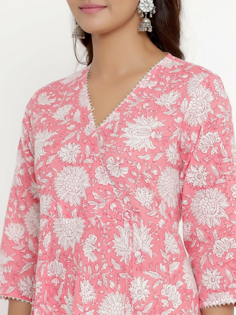 Miravan Women's Cotton Floral Printed Anarkali Kurta
