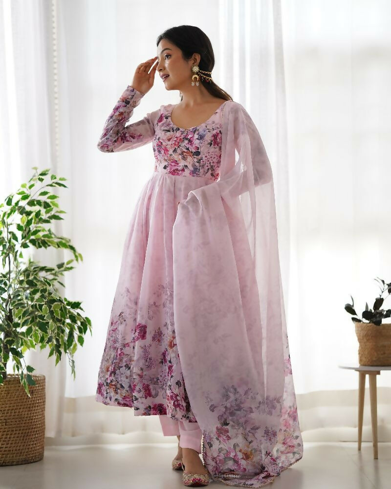 Joban Fashion Pink Kurta Set Organza Sequin Embroidery Work - Distacart