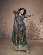 Vastranavya Georgette Digital Print With Sequence Embroidery Stitch Work Side Slit Abaya Style Suit