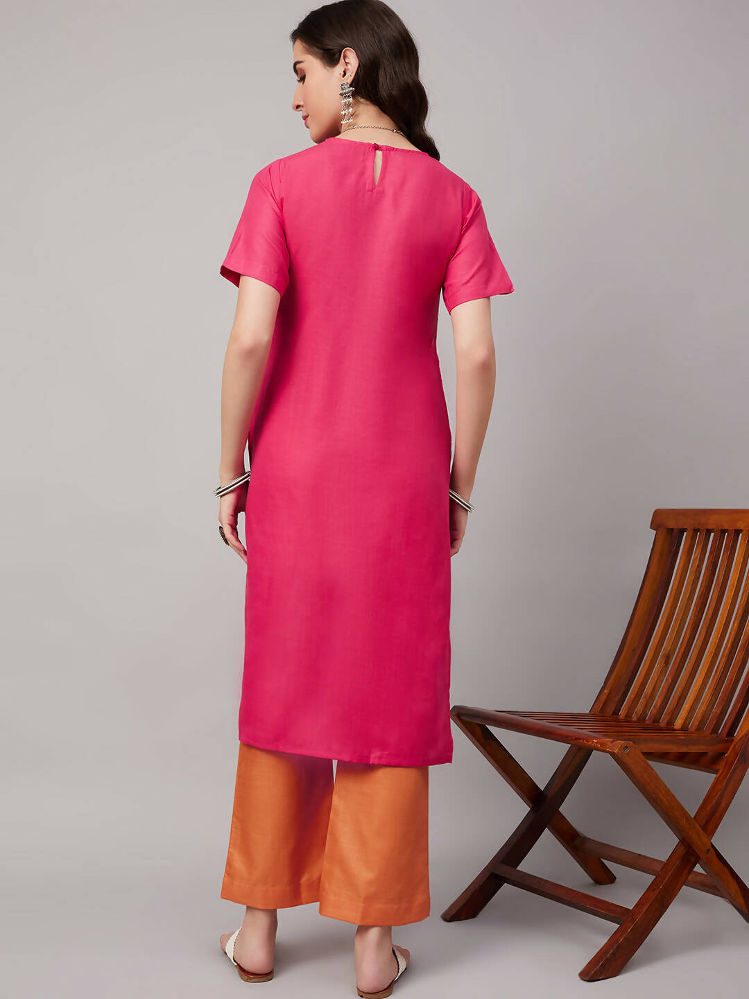 Pink Polyester solid Kurta with Palazzos - Vishwa