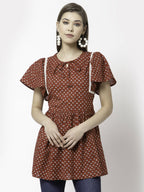 Myshka Printed Half Sleeve Round Neck Casual Cotton Top For Women