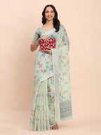 Shree Shyam Fashion Linen Cotton Light Green Saree - Distacart