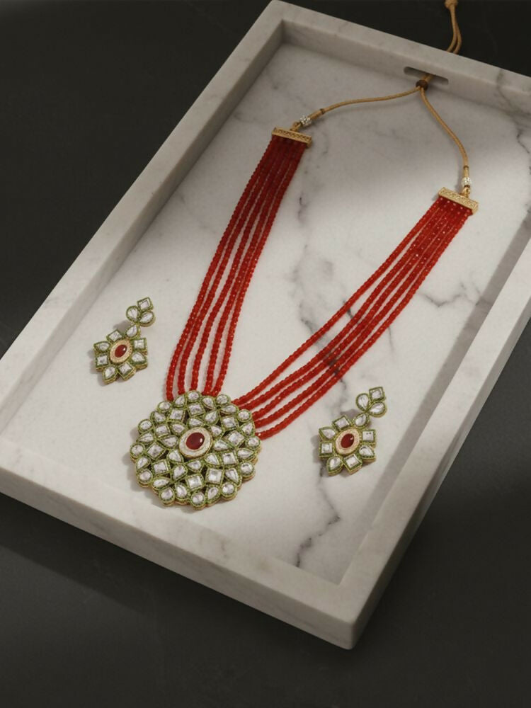 NVR Women Gold Plated Red Kundan Jewellery Set - Distacart