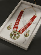 NVR Women Gold Plated Red Kundan Jewellery Set - Distacart
