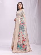 Shree Shyam Fashion Linen Cotton Cream Saree - Distacart