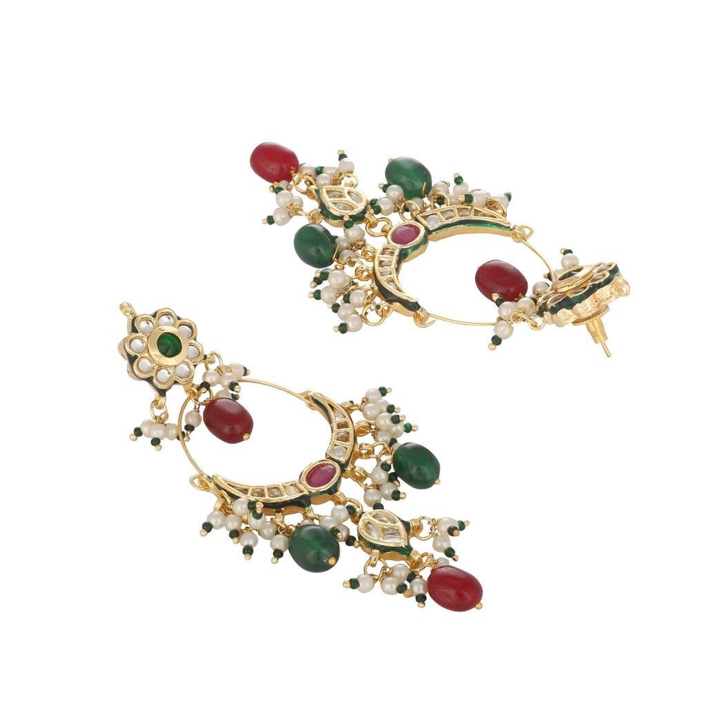 Nuyug 22K Gold Plated Crescent Kundan Drop Red Stone Chandbali Earrings - Distacart