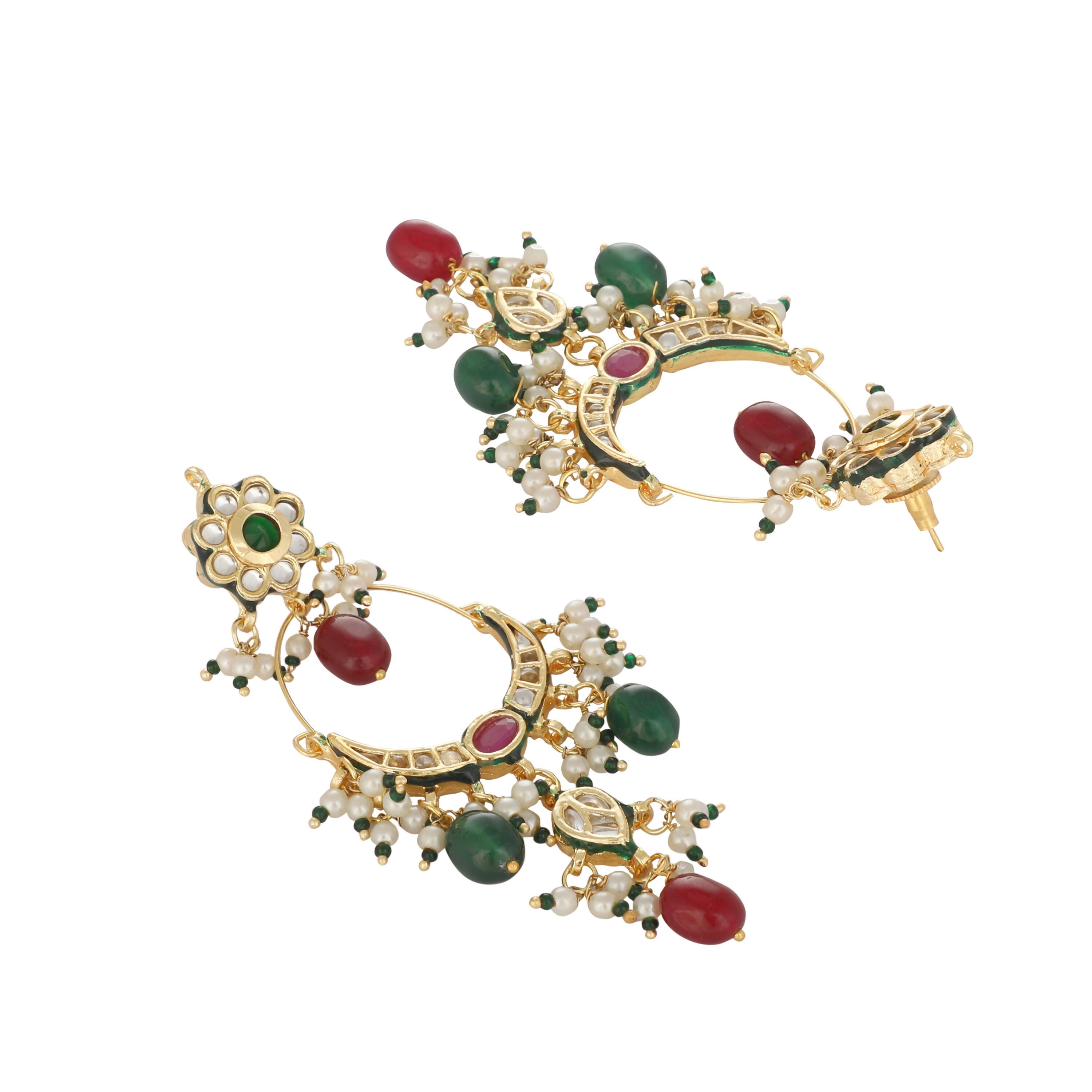 Nuyug 22K Gold Plated Crescent Kundan Drop Red Stone Chandbali Earrings - Distacart