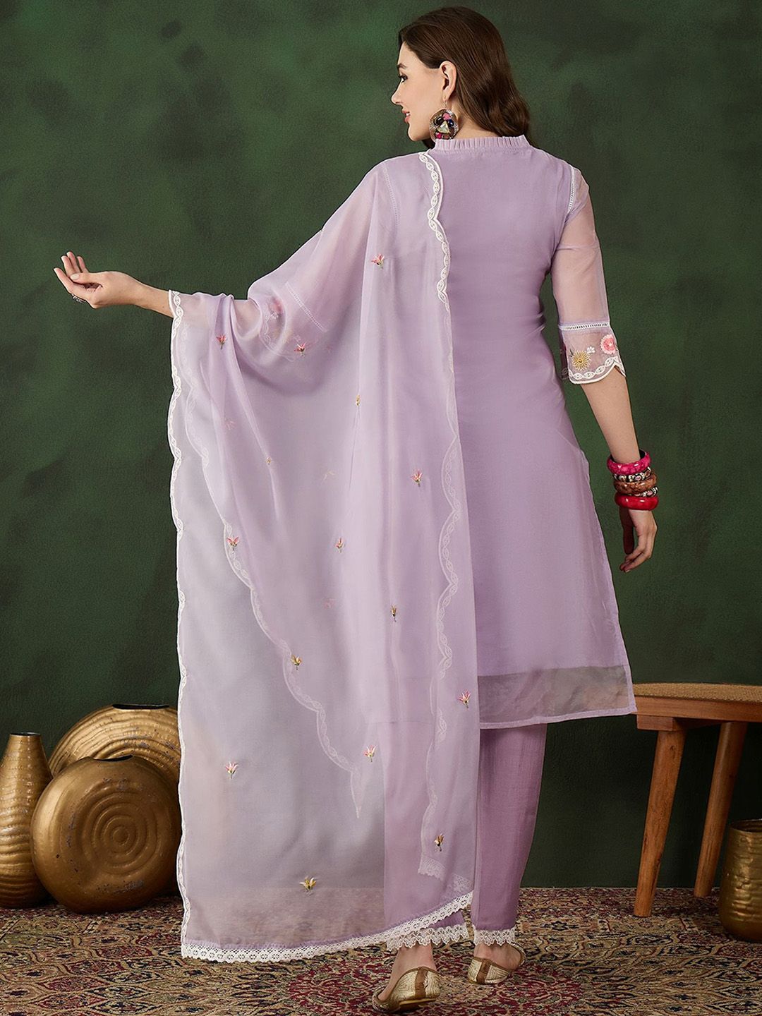 Sangria Embroidered Kurta With Trouser & Dupatta Set