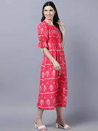 Myshka Women's Pink White Ethnic Motifs Printed Maxi Dress - Distacart