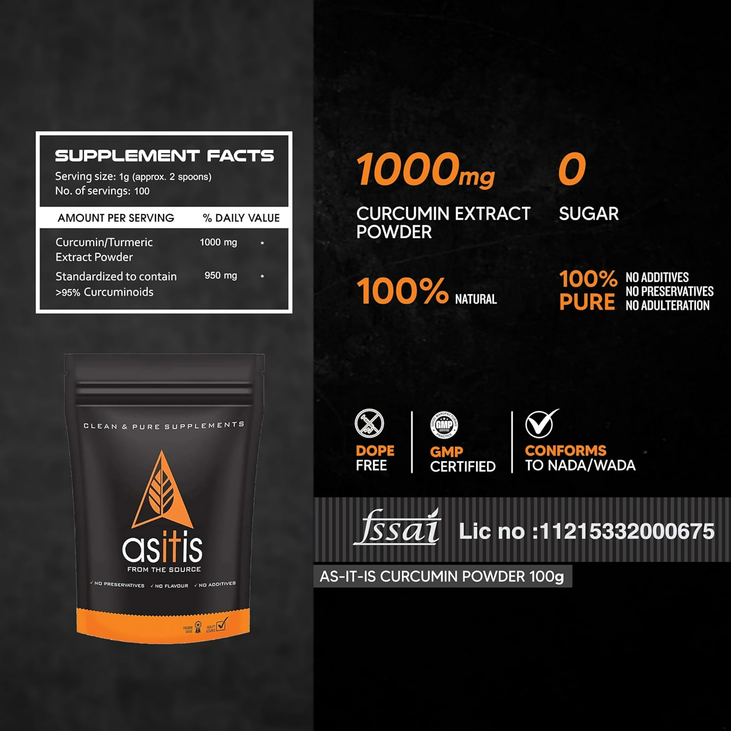 AS-IT-IS Nutrition Curcumin (Turmeric Extract) Powder