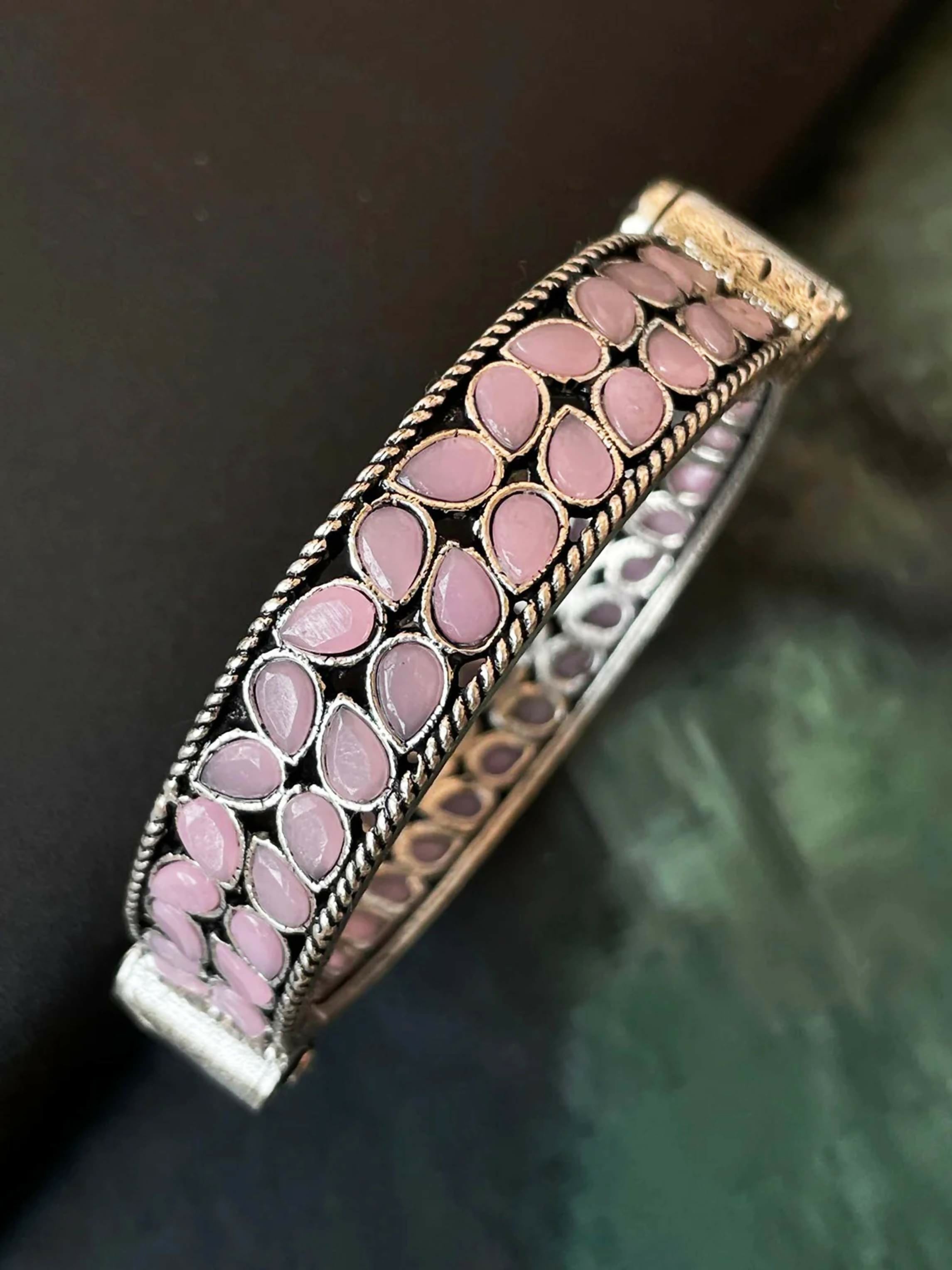 Joban Fashion Onion Pink Brass Oxidized Ethnic Openable Kada - Distacart