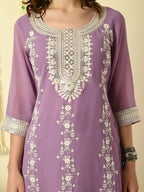Myshka Women's Purple Georgette Kurta & Skirt With Dupatta Party Sets