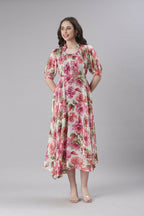 Souchii Cream Floral Chiffon Dress
