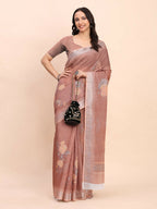 Shree Shyam Fashion Linen Cotton Brown Saree - Distacart