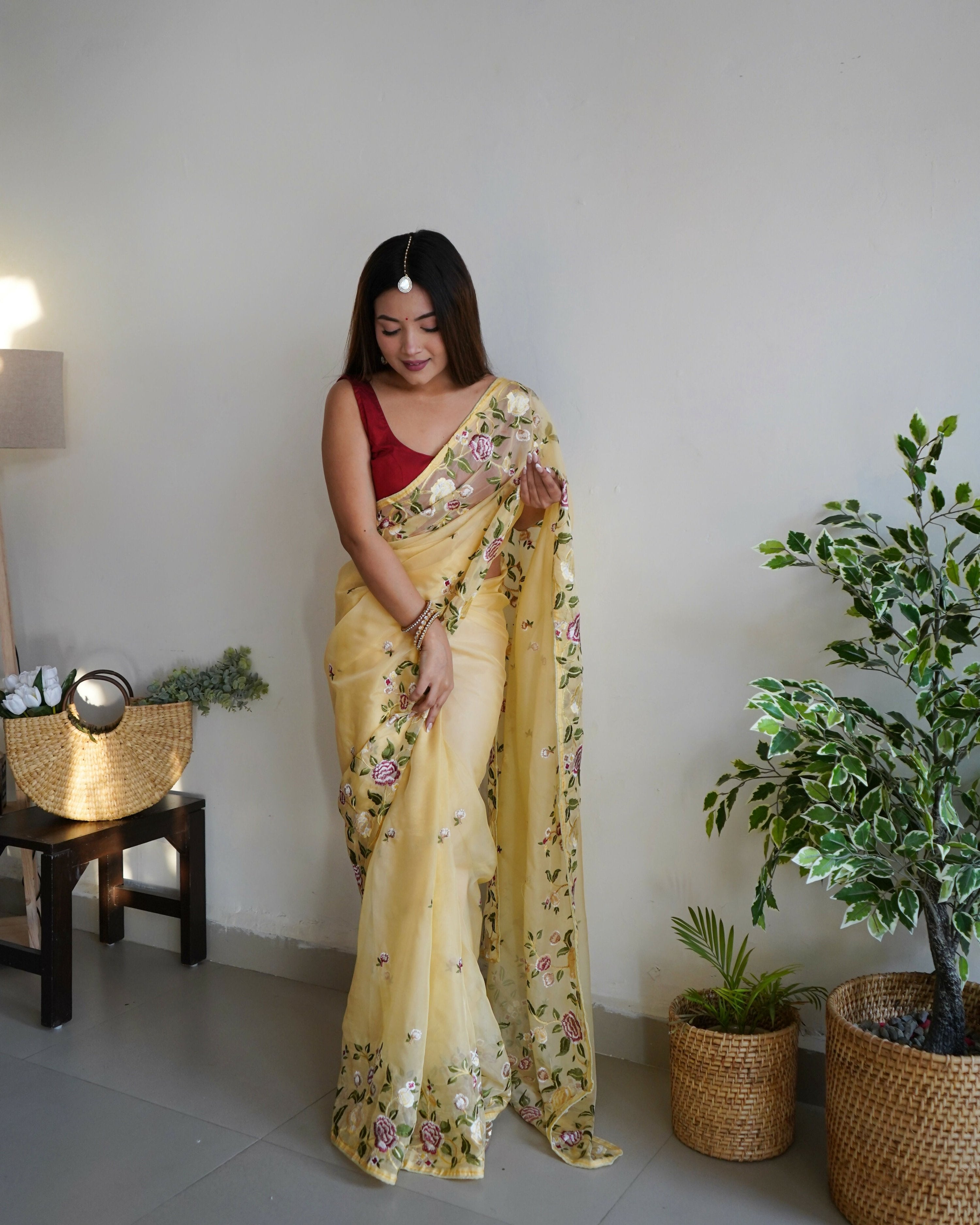 Vamsee Damini Yellow Gold Tebi Silk Saree