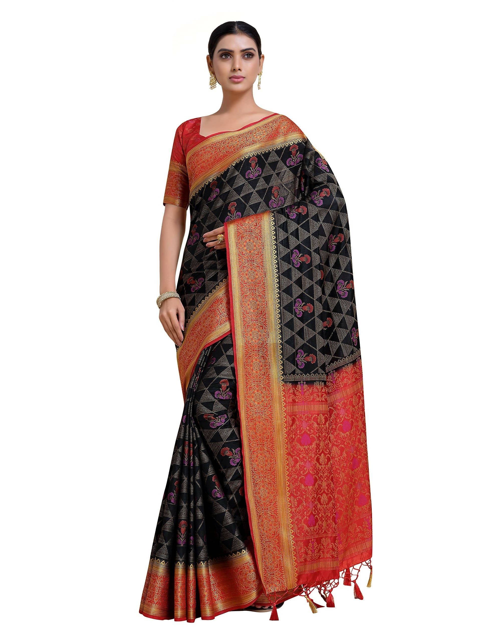 Mimosa Women's Kanjivaram Art Silk Black Saree - Distacart