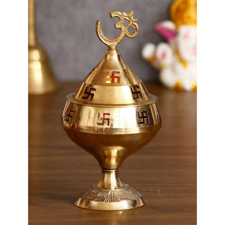 eCraftIndia Gold-Toned Om and Swastik Brass Diya