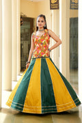 AI Fashion Mustard & Green Cotton Designer Navratri Wear Lehenga Choli Collection