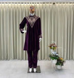 Vastranavya Purple Velvet Sequence Embroidery Work Top With Palazzo - Distacart