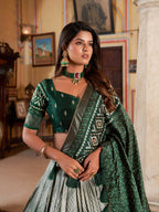 Vastranavya Occasionaly Tussar Silk Dot And Ikkat Print With Foil Work Lehenga Choli - Green