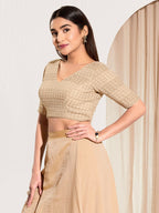 Joban Fashion Gold Crochet Padded Blouse With V Neck Elbow Sleeves - Distacart