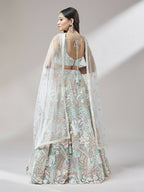 House of Panchhi Lime Green Net Sequinse Work Lehenga & Blouse with Dupatta
