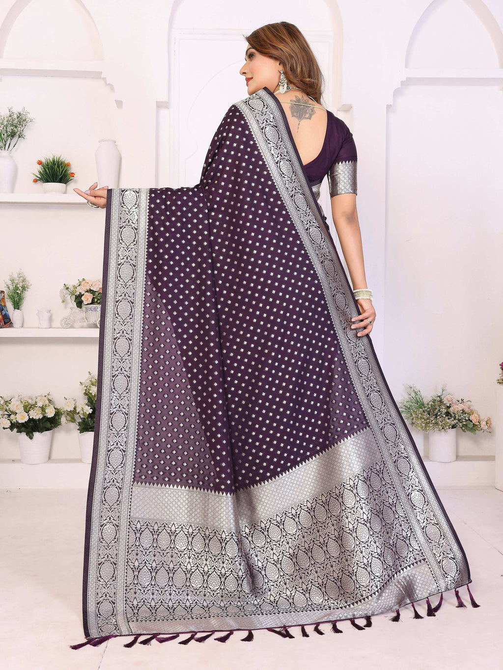 Aastha Fashion Purple Georgette Silk Zari Weaving Saree - Distacart