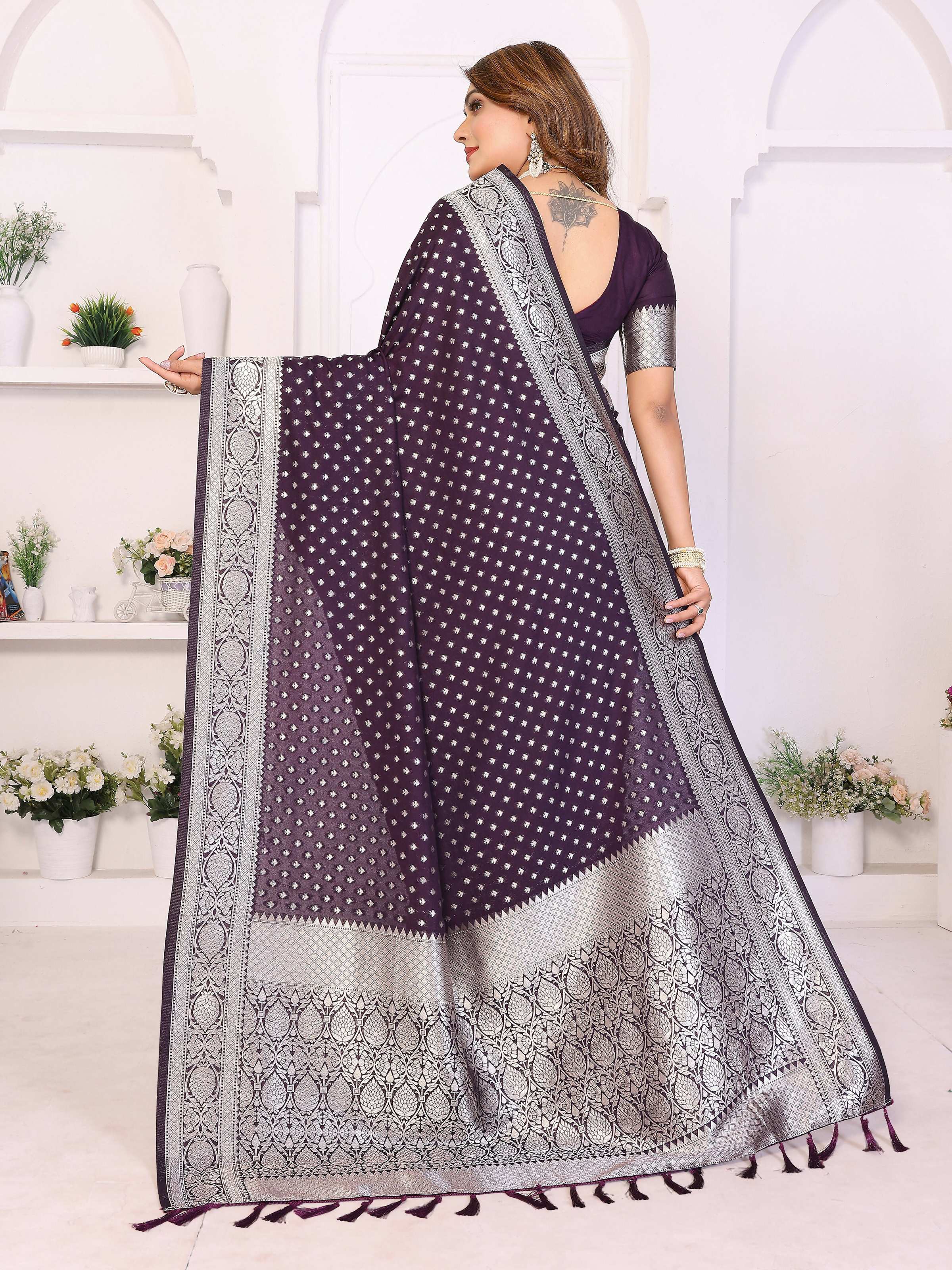 Aastha Fashion Purple Georgette Silk Zari Weaving Saree - Distacart