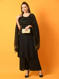 Myshka Women's Black Solid Anarkali Party Kurta Set With Dupatta
