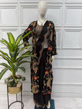 Teeya Creation Black Color Chinon Silk Designer Embroidery Work Ready To Wear Saree With Koti - Distacart