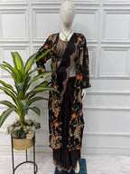 Teeya Creation Black Color Chinon Silk Designer Embroidery Work Ready To Wear Saree With Koti - Distacart