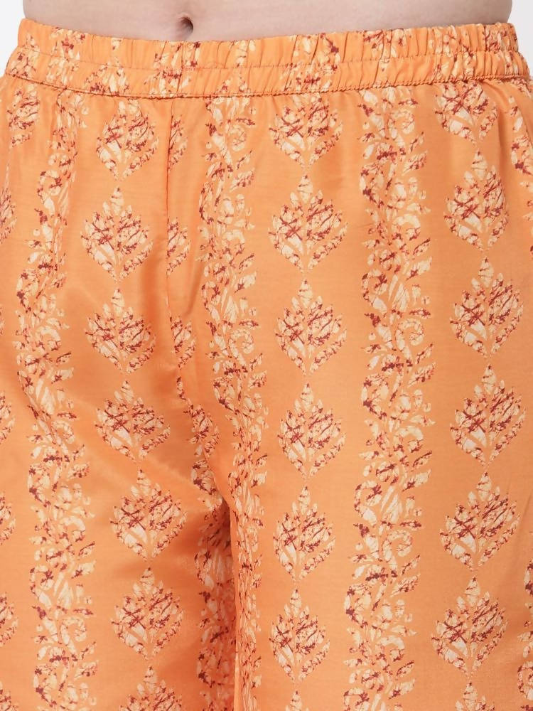 Myshka Mustard Color Cotton Printed Kurta With Pant Dupatta Set