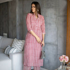 Aayaa Pure Muslin printed Kurti & Pant - Maroon red