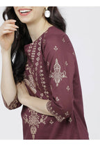 Cheera Embellished Daily Wear Cotton Blend Kurta - Dark Brown