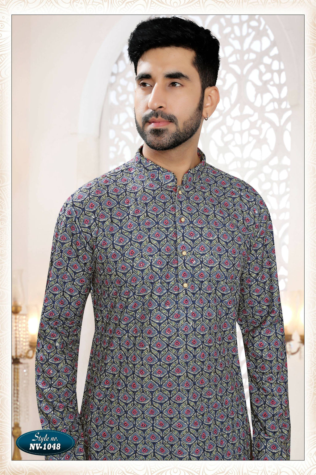 Joban Fashion Men's Blue Straight Rayon Thread And Sequence Embroidery All Over Kurta Set