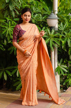 Orange Jute Silk Woven Design Saree with Unstitched Blouse - A2M