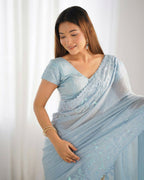 Vamsee Onam Sky Crushed Fandy Tissue Silk Saree
