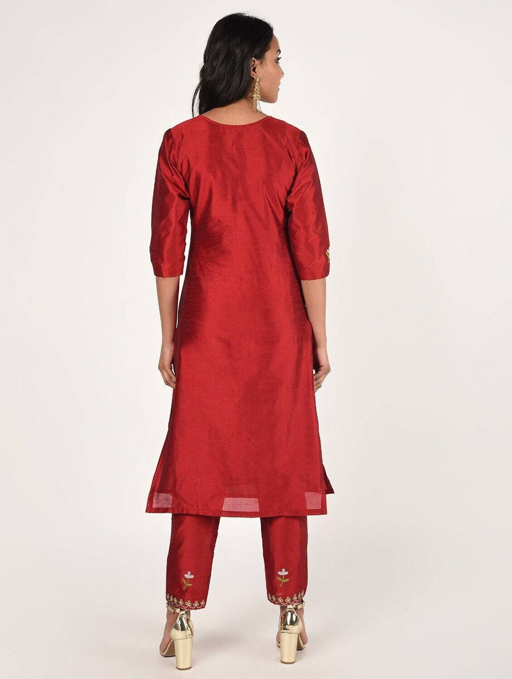 Cheera Women's Beautiful Hand Embroidered Motif All-Over Straight Silk Kurta Set (CH069K) - Distacart