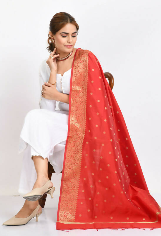 Mominos Fashion Moeza Women's Banarsi Silk Woven Design Red Dupatta - Distacart