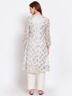 Myshka Women's Grey Printed Georgette 3/4 Sleeve Round Neck Casual Kurta