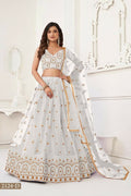 Aastha Fashion Off White Butterfly Net Tone To Tone Thread Work And Sandwich Sequence Work Embroidery Wedding Wear Lehenga Choli