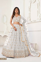 Aastha Fashion Off White Butterfly Net Tone To Tone Thread Work And Sandwich Sequence Work Embroidery Wedding Wear Lehenga Choli