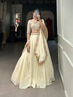 Vastranavya Exquisitely Sequins And Thread Embroidered Georgette Lehenga Choli - Off White