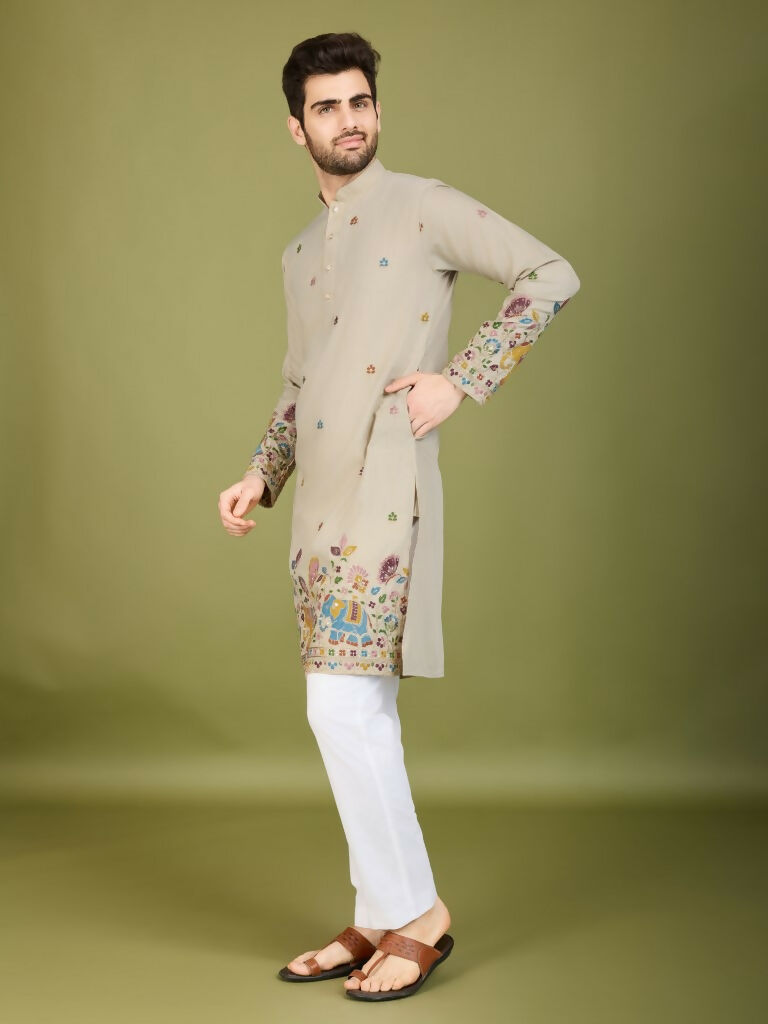 Vastranavya Ivory Exclusive Festival Wear Cotton Sequence Embroidered & Thread Work Kurta