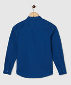 Manet Boys Mandarin Collar Full Sleeves Solid Shirt -Blue