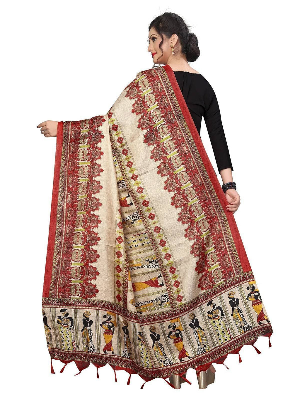 Vamika Red Latest Printed Khadi Bhagalpuri Dupatta