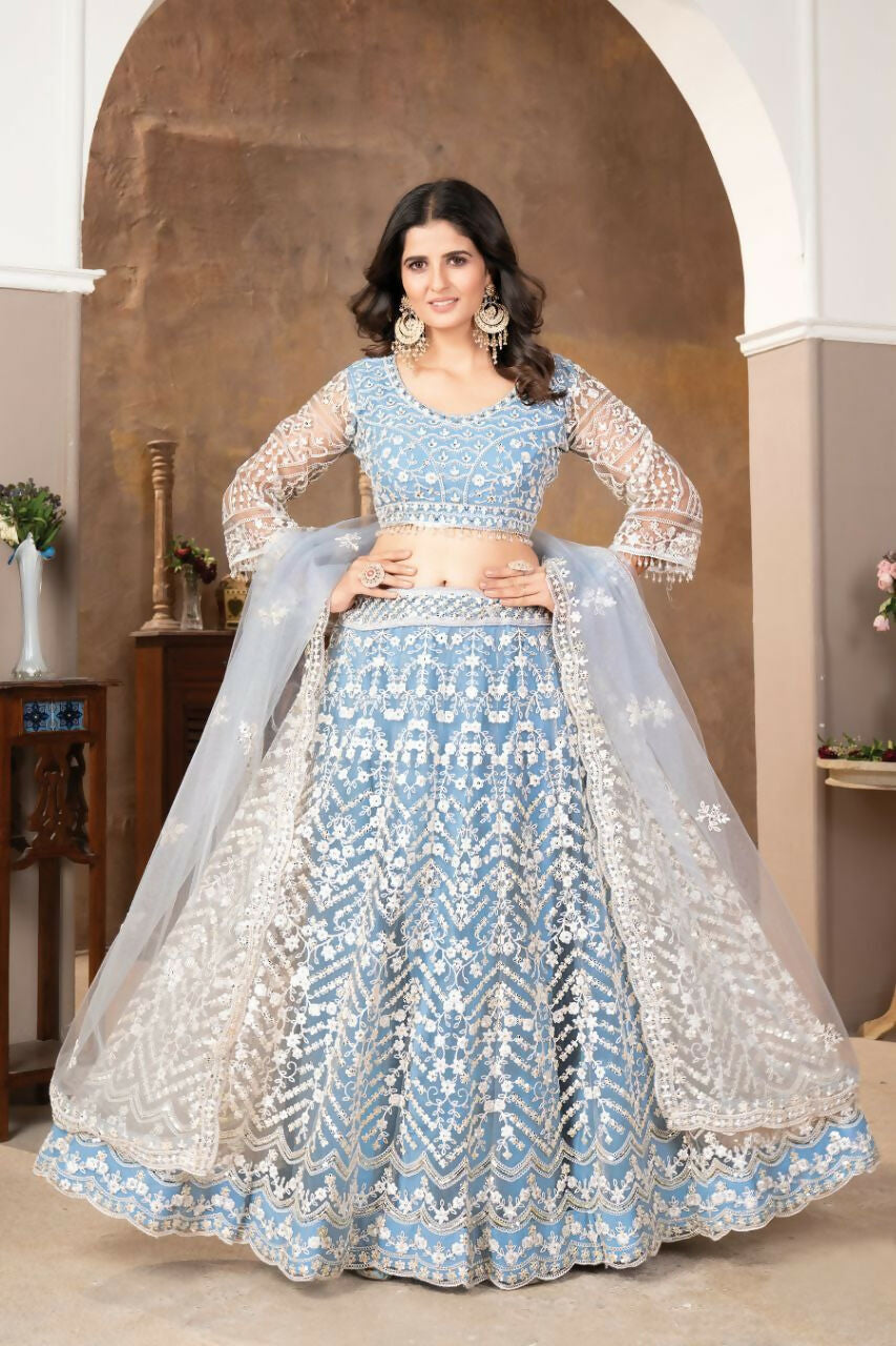 Eilara Praiseworthy Sky Blue Embroidered Lehenga Choli