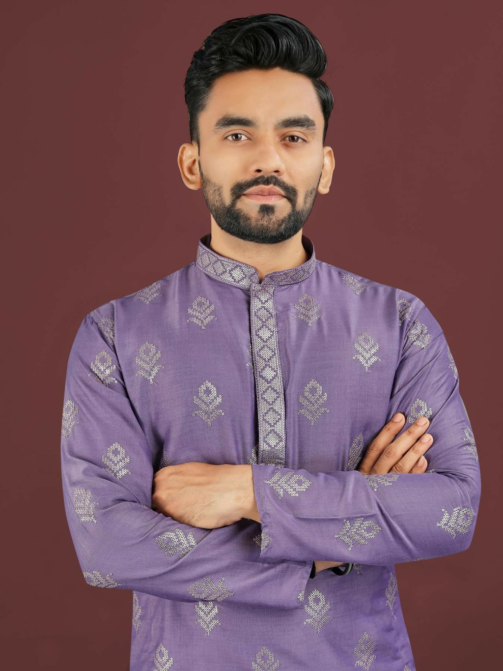 Anaita Purple Embroidered Silk Straight Kurta