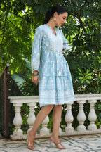 Juniper Women's Skyblue Rayon Floral Printed Short Tiered Dress - Distacart